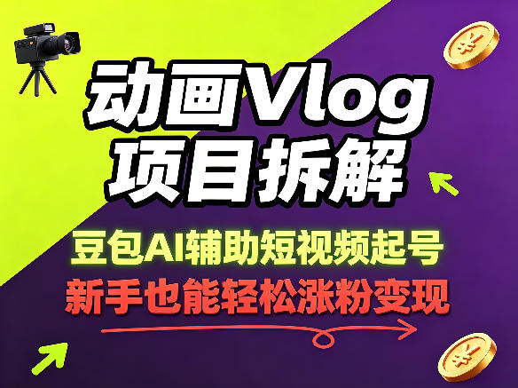 动画Vlog项目拆解，豆包AI辅助短视频起号，新手也能轻松涨粉，43条作品涨粉8.3W-AI学习资源网