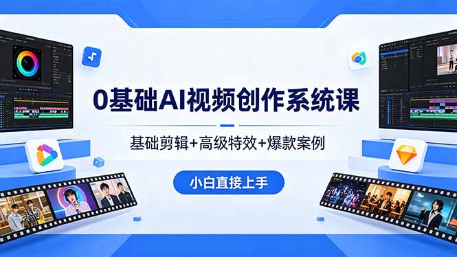 0基础AI视频创作系统课，基础剪辑+高级特效+爆款案例，小白直接上手-AI学习资源网