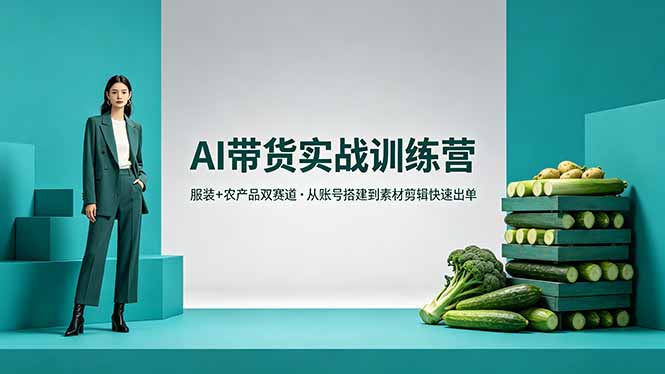 AI带货实战训练营，服装+农产品双赛道，从账号搭建到素材剪辑快速出单-AI学习资源网